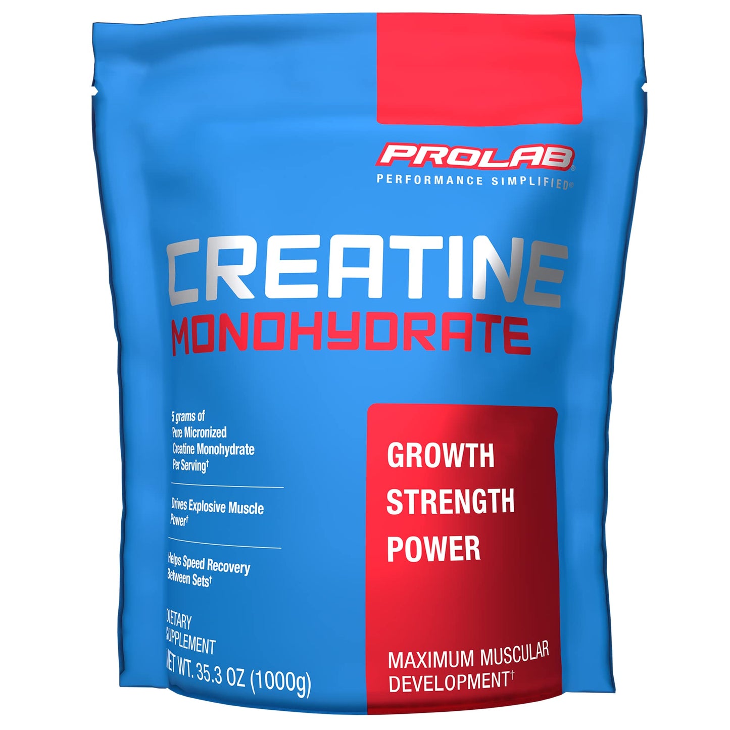 ProLab Nutrition Creatine Monohydrate Micronized Powder 1000g - Pure Creatine for Muscle Strength, Power & Endurance (Unflavored, 5g per serving, 200 servings)