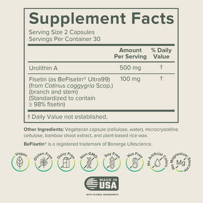 Prominent Nutrition Urolithin A + Fisetin – 60 Capsules (30 Days) – Vegan & Non-GMO