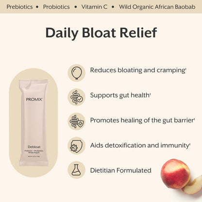 ProMix Nutrition Debloat: Prebiotics & Probiotics for Bloating Relief (White Peach) - 30 Servings