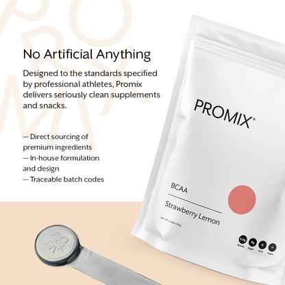 Promix BCAA Powder – 5g BCAAs, Sugar Free, Plant Based, Strawberry Lemon | 30 Servings