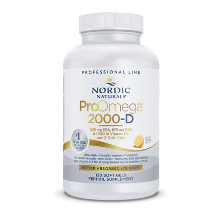 Nordic Naturals ProOmega 2000-D Lemon Flavor | 120 Soft Gels, 2150 mg Omega-3 + 1000 IU D3