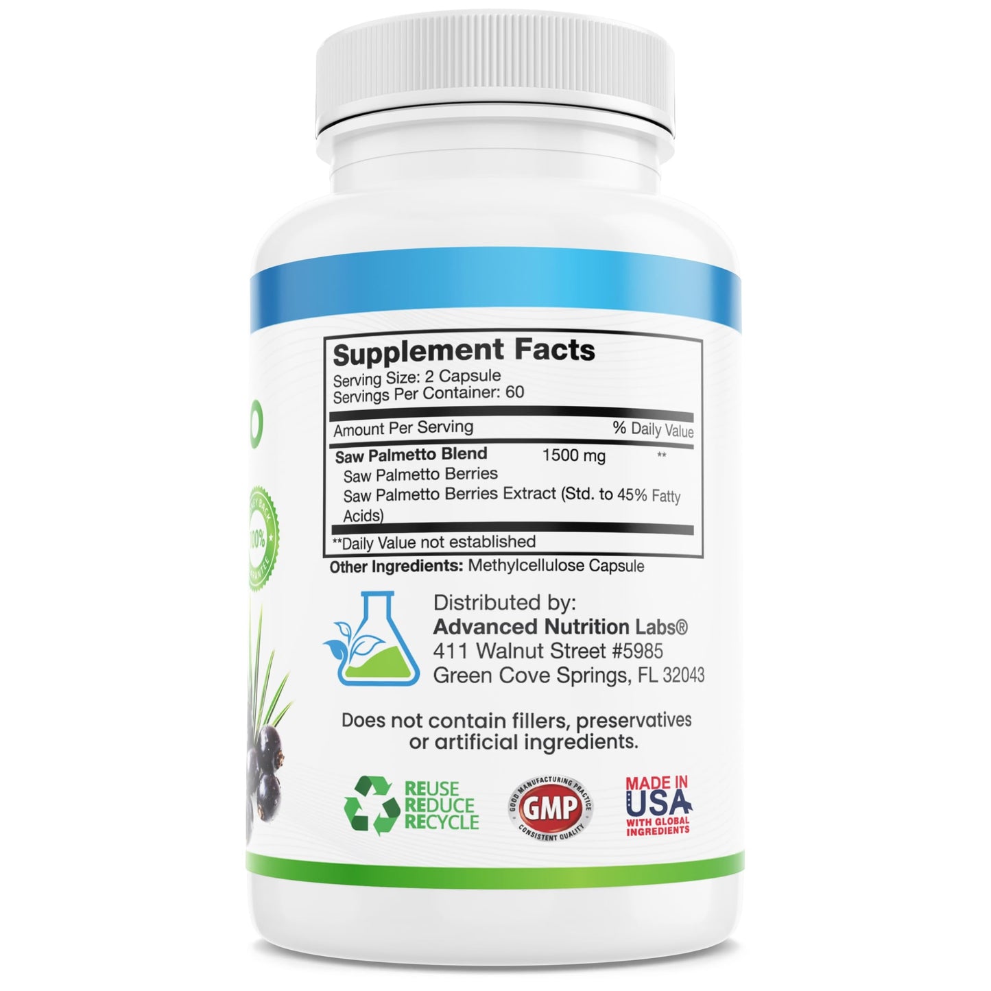 Advanced Nutrition Labs Saw Palmetto 1500 mg – Prostate Health, Hair Support & DHT Blocker | 120 Vegan Capsules