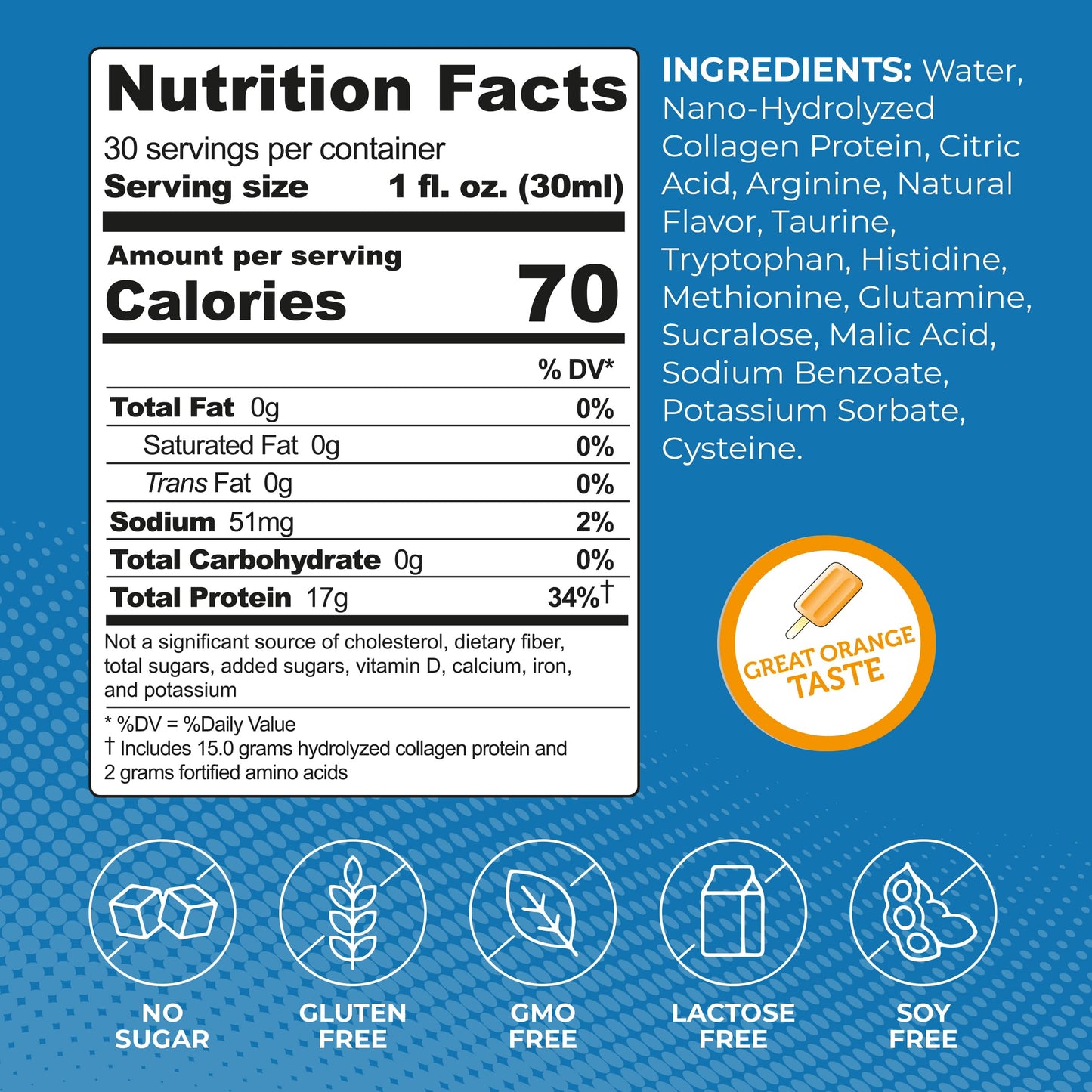ProT Gold Liquid Collagen Protein Shot - 17g Protein, 2g Arginine, Gluten Free, Sugar Free, Orange Creme, 30 fl oz