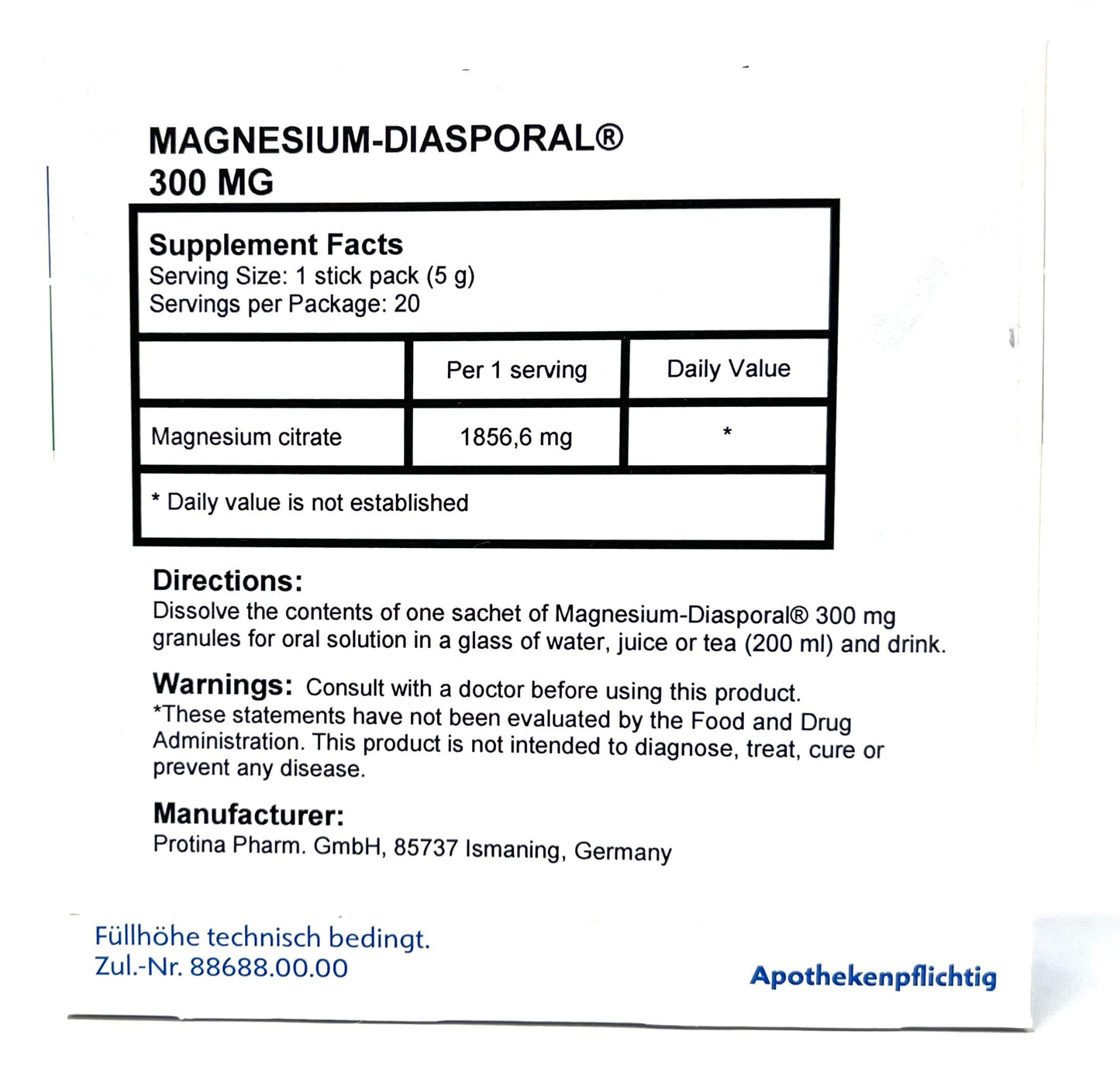 Protina Magnesium Diasporal 300 mg Granules for Oral Solution | Fast-Acting Biocompatible Magnesium