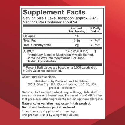 Protocol AHCC Powder – Liver & Immune Support (Mushroom Mycelia Extract, Vegan, Dairy Free) – 2 oz