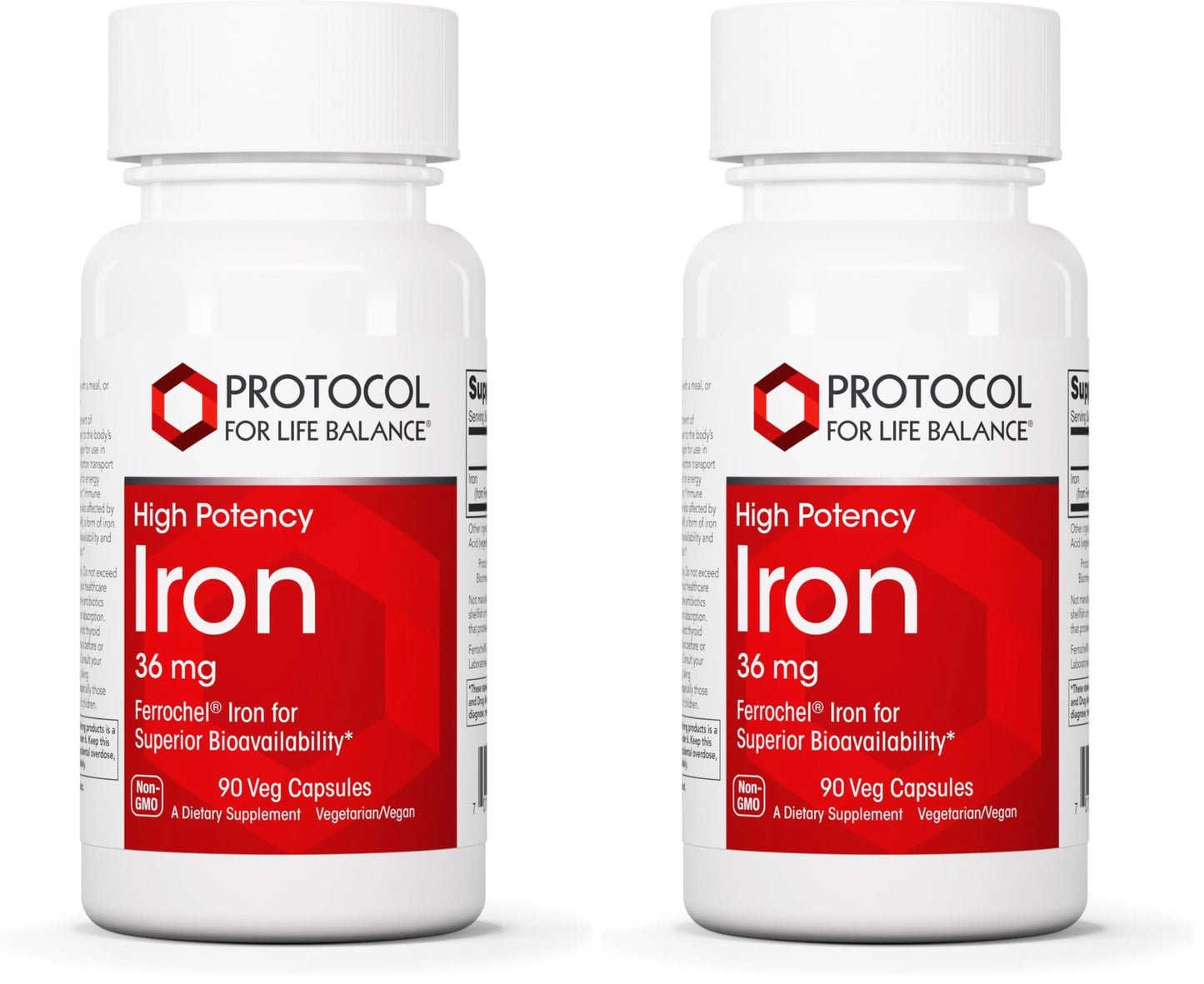 Protocol For Life Balance Iron 36mg - Ferrochel Bioavailable Iron for Energy & Immunity - 90 Veg Capsules (Pack of 2)