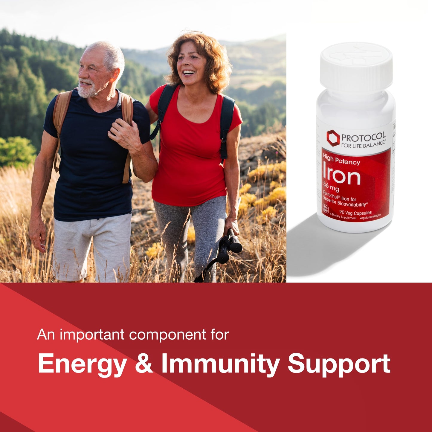 PROTOCOL FOR LIFE BALANCE Iron 36mg - Bioavailable Ferrochel Iron for Energy & Immunity - 90 Veg Capsules
