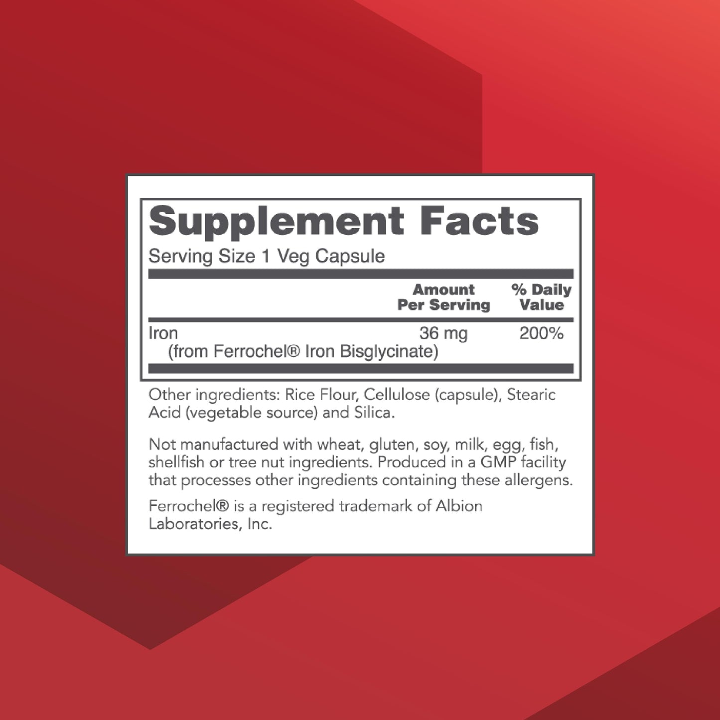 PROTOCOL FOR LIFE BALANCE Iron 36mg - Bioavailable Ferrochel Iron for Energy & Immunity - 90 Veg Capsules