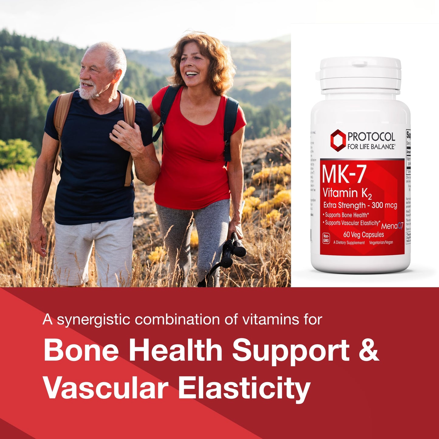 Protocol For Life Balance MK-7 Vitamin K2 300mcg - Extra Strength - 60 Veg Capsules (Non-GMO & Vegan)