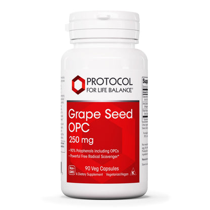 Protocol Grape Seed OPC 250mg - 90% Polyphenols - Rutin & Amla - 90 Veg Caps