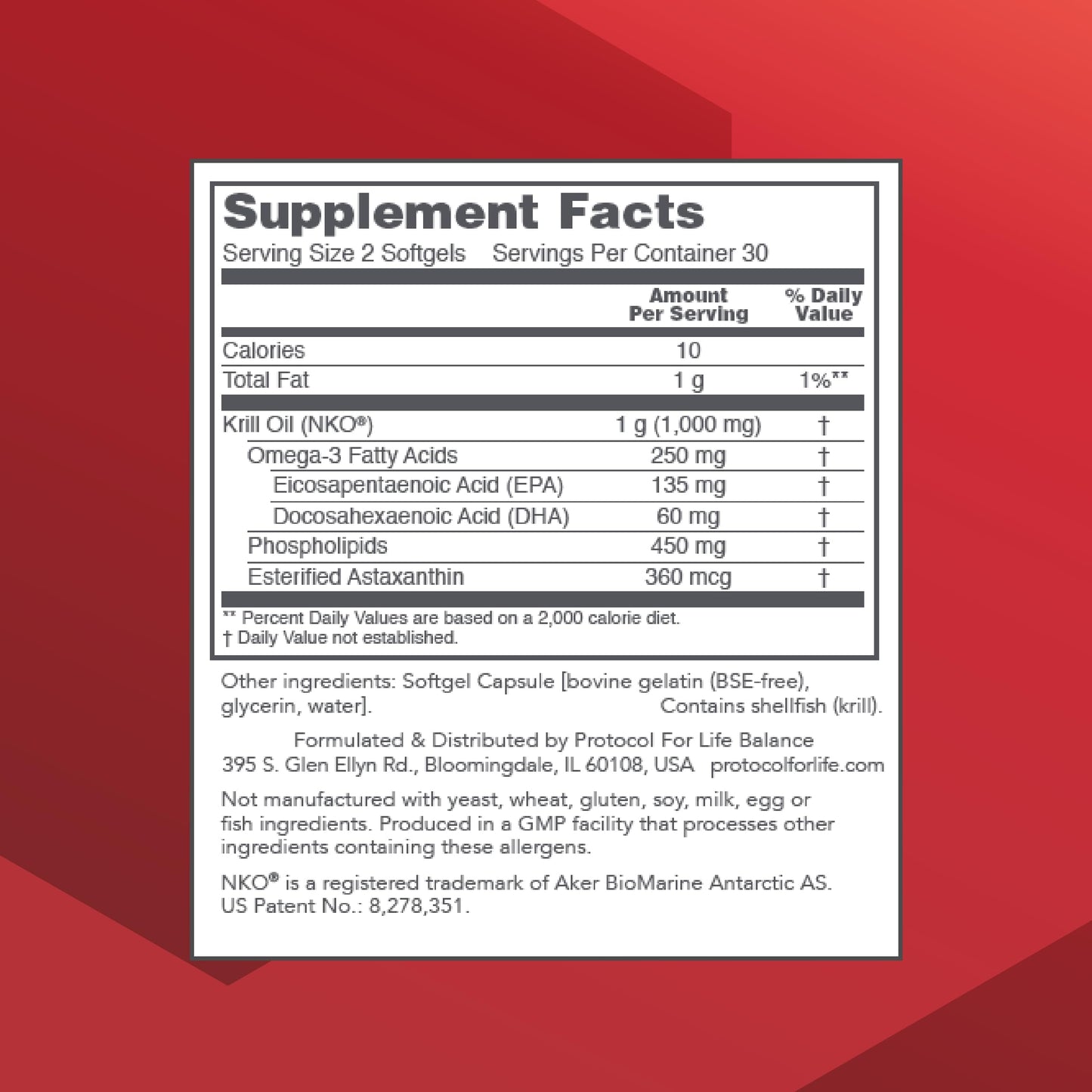 Protocol Krill Oil 500mg - Krill Oil Supplement with DHA & EPA - Astaxanthin - 60 Softgels - Non-GMO & Halal