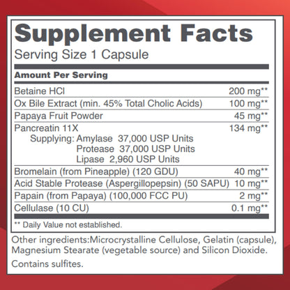 Protocol for Life Balance Enzymes-HCl - Digestive Enzymes with Bromelain | 120 Capsules