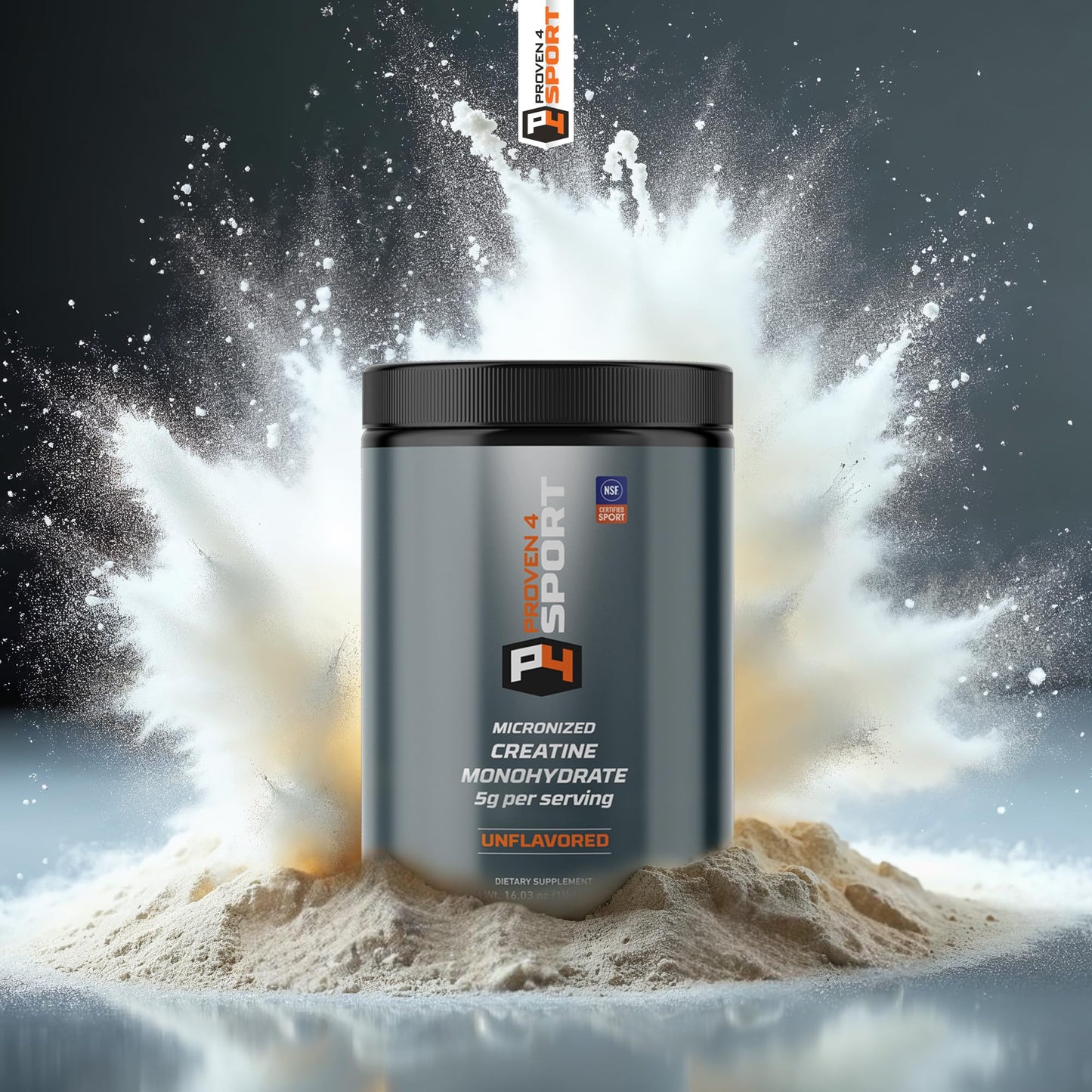 Proven4 Creatine Monohydrate Micronized Powder – NSF Certified for Sport, Unflavored, 16 oz, 90 Servings