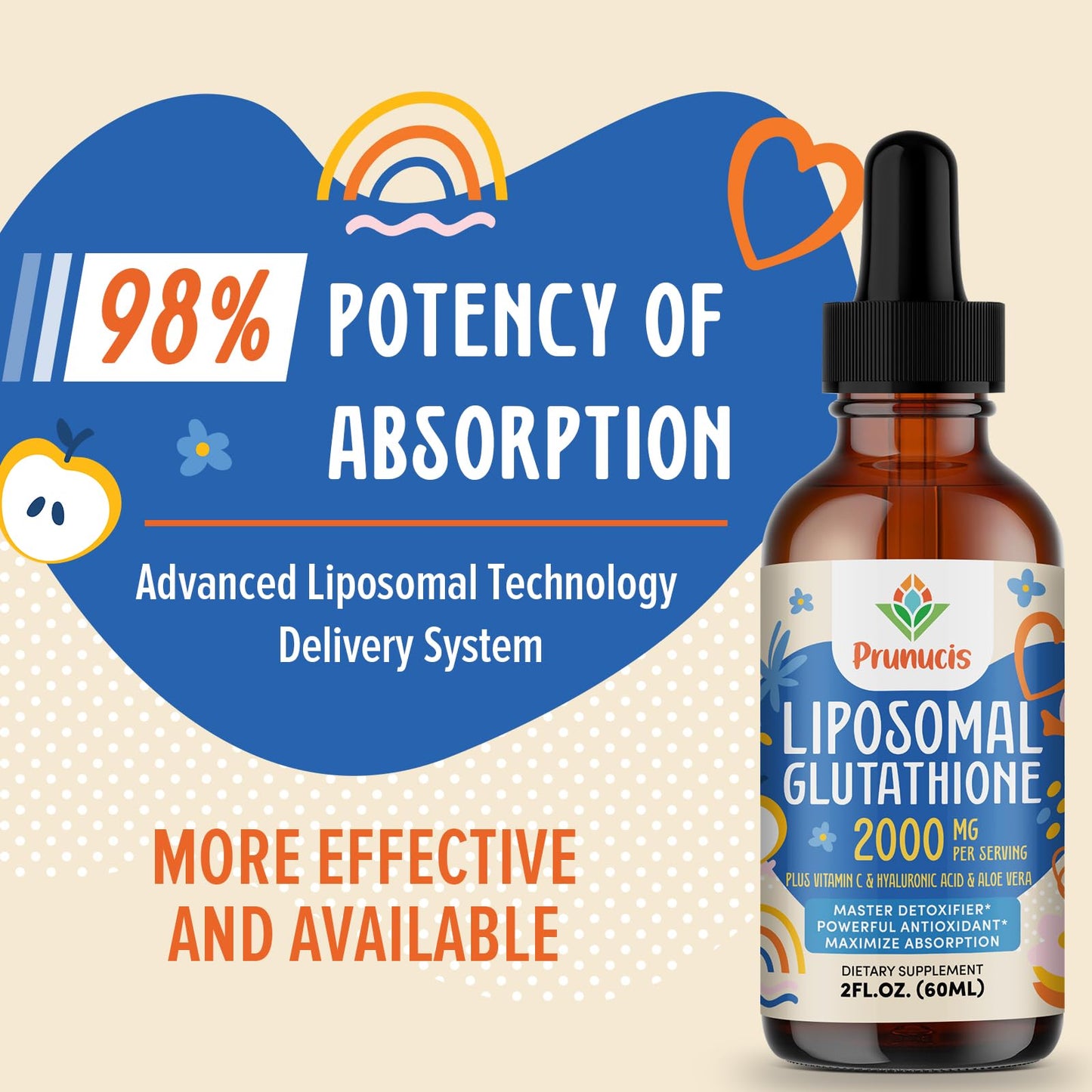 Prunucis 2000MG Liposomal Glutathione Liquid – 98% Absorption, Vegan, 4 oz