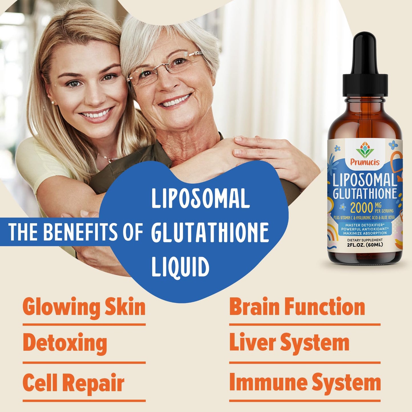 Prunucis 2000MG Liposomal Glutathione Liquid – 98% Absorption, Vegan, 4 oz