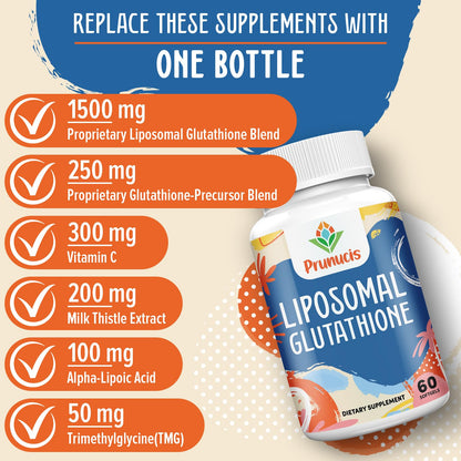 Prunucis 2400MG Liposomal Glutathione — Vitamin C, Milk Thistle, Alpha-Lipoic Acid, 480 Softgels