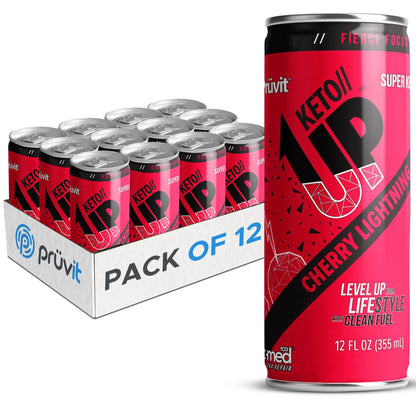 PRÜVIT Cherry Lightning Keto Up Drink – Ready-to-Drink Ketones for Focus (12 Pack)