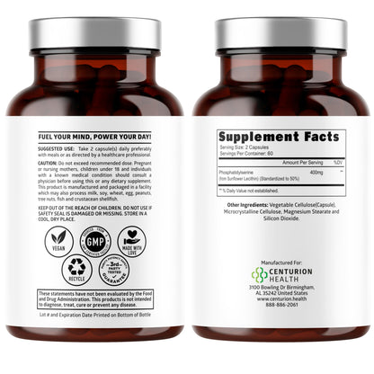 Number One Nutrition Phosphatidylserine 400mg – Sunflower Lecithin, Soy Free, 120 Veg Caps