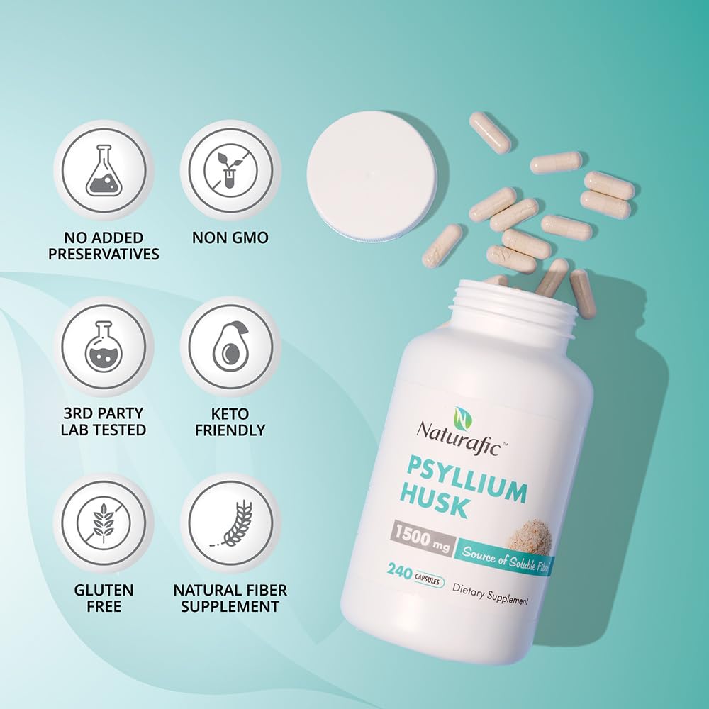 Psyllium Husk Capsules 1500mg – Digestive Health, Regularity & Weight Management | Non-GMO, 240 Capsules