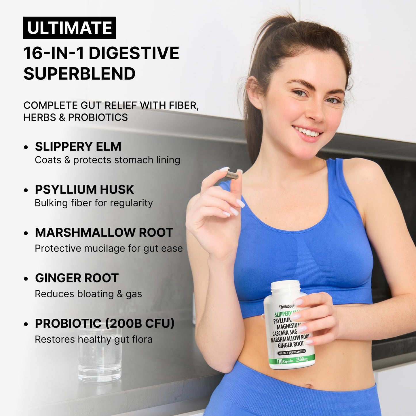 16-in-1 Slippery Elm Bark for Gut Health - Women & Men
