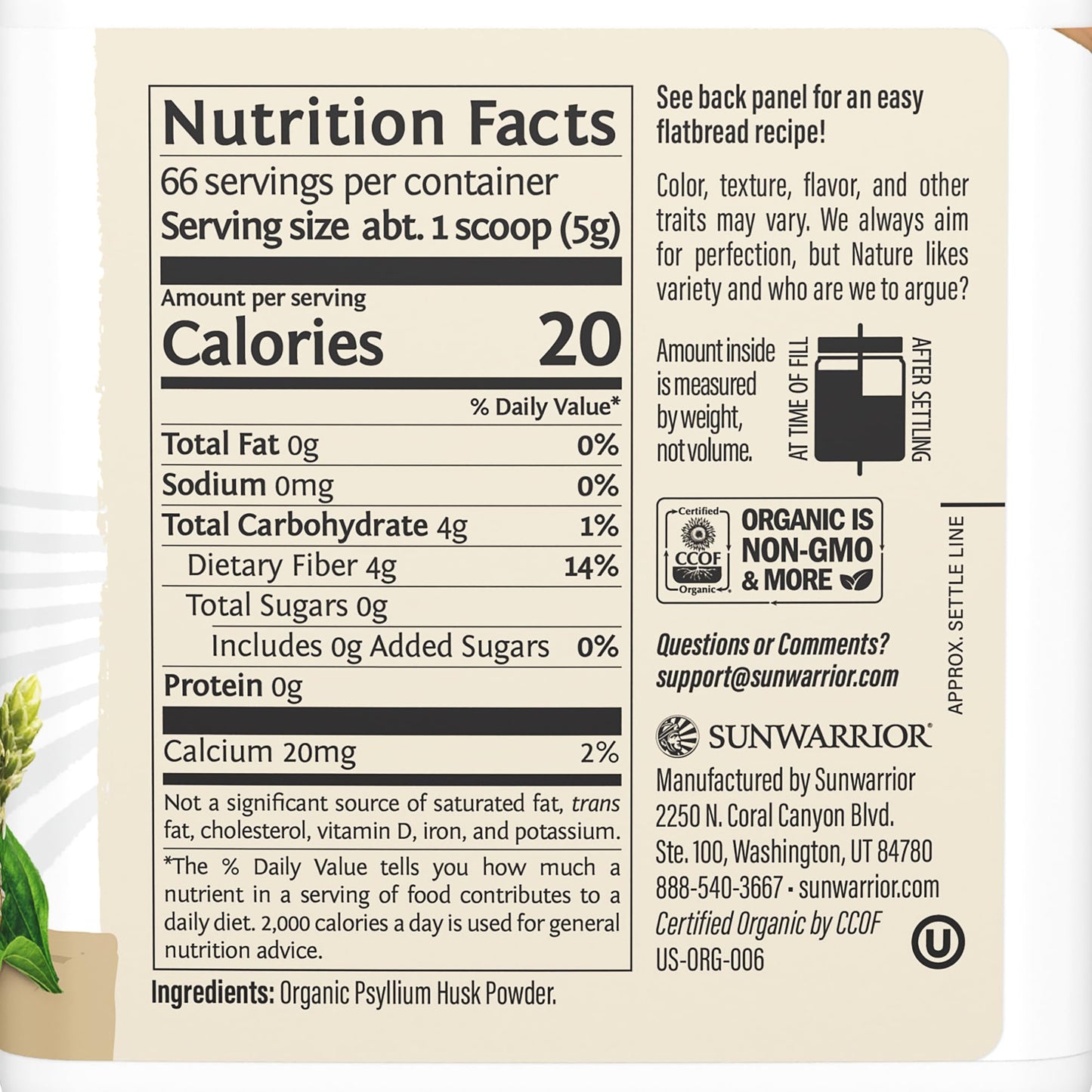 Organic Psyllium Husk Powder – Plant-Based Fiber for Digestion & Satiety | 11.6 oz