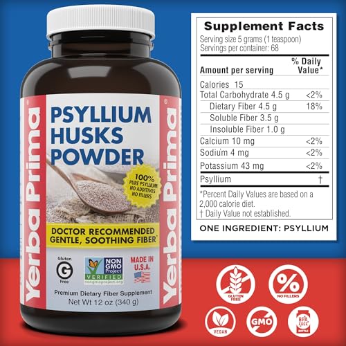 Yerba Prima Psyllium Husk Powder 12 oz – Natural Fiber Supplement for Gut Health