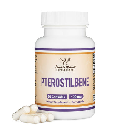 Pterostilbene 100mg Capsules – 60 Count | Non-GMO, Gluten Free | Third-Party Tested | Double Wood