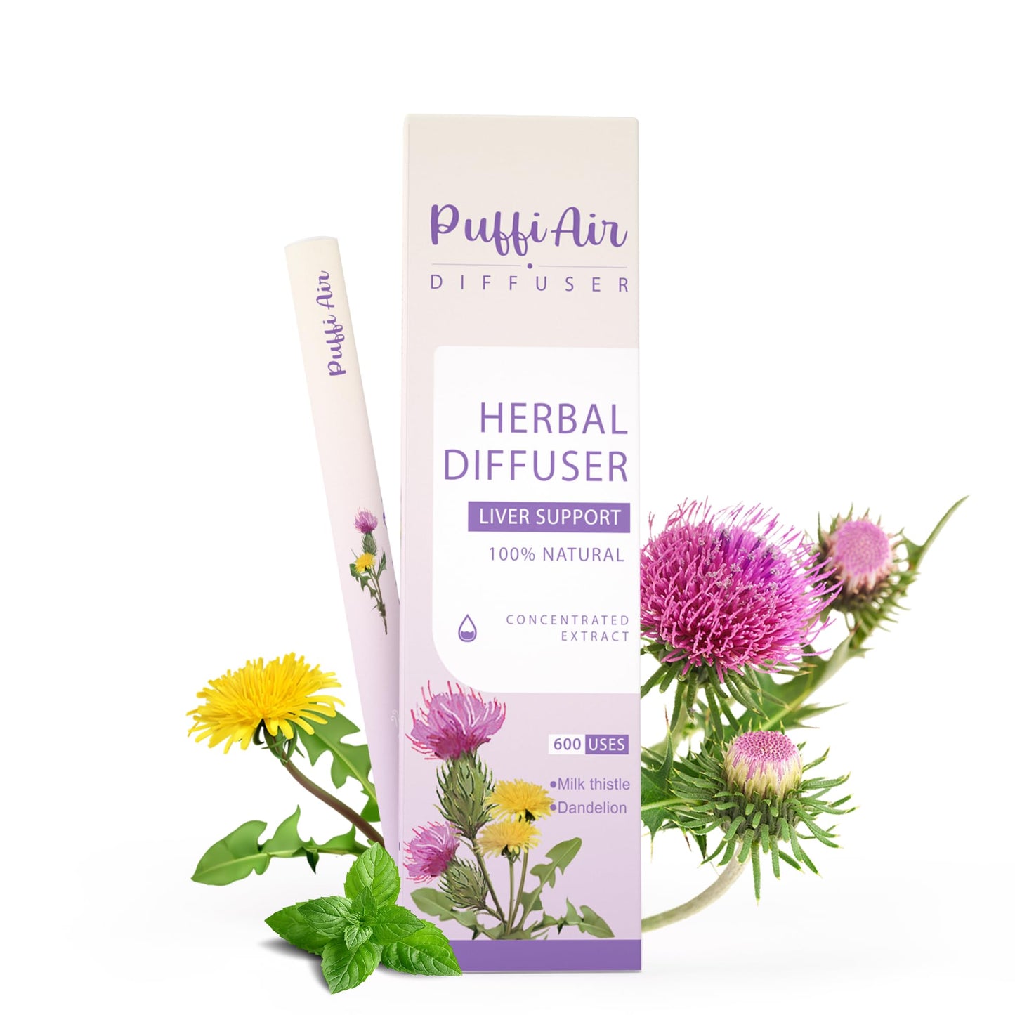 PUFFIAIR Herbal Liver Detox Diffuser Pen – 600 Puffs, Milk Thistle & Mint
