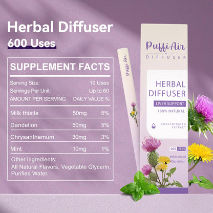 PUFFIAIR Herbal Liver Detox Diffuser Pen – 600 Puffs, Milk Thistle & Mint