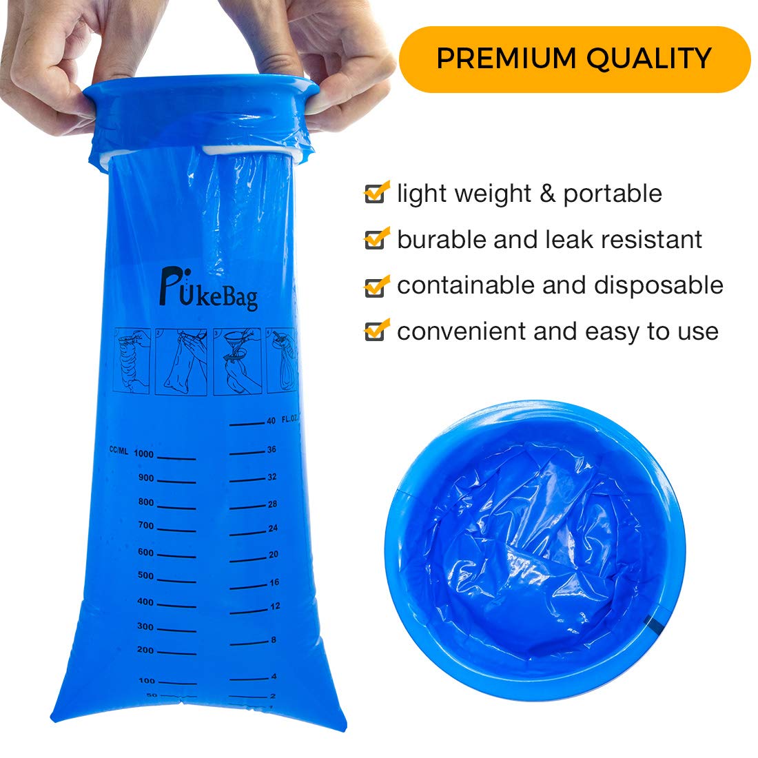 PukeBag Vomit Bags Disposable 1000ml – Leak-Resistant Emesis Bags for Travel