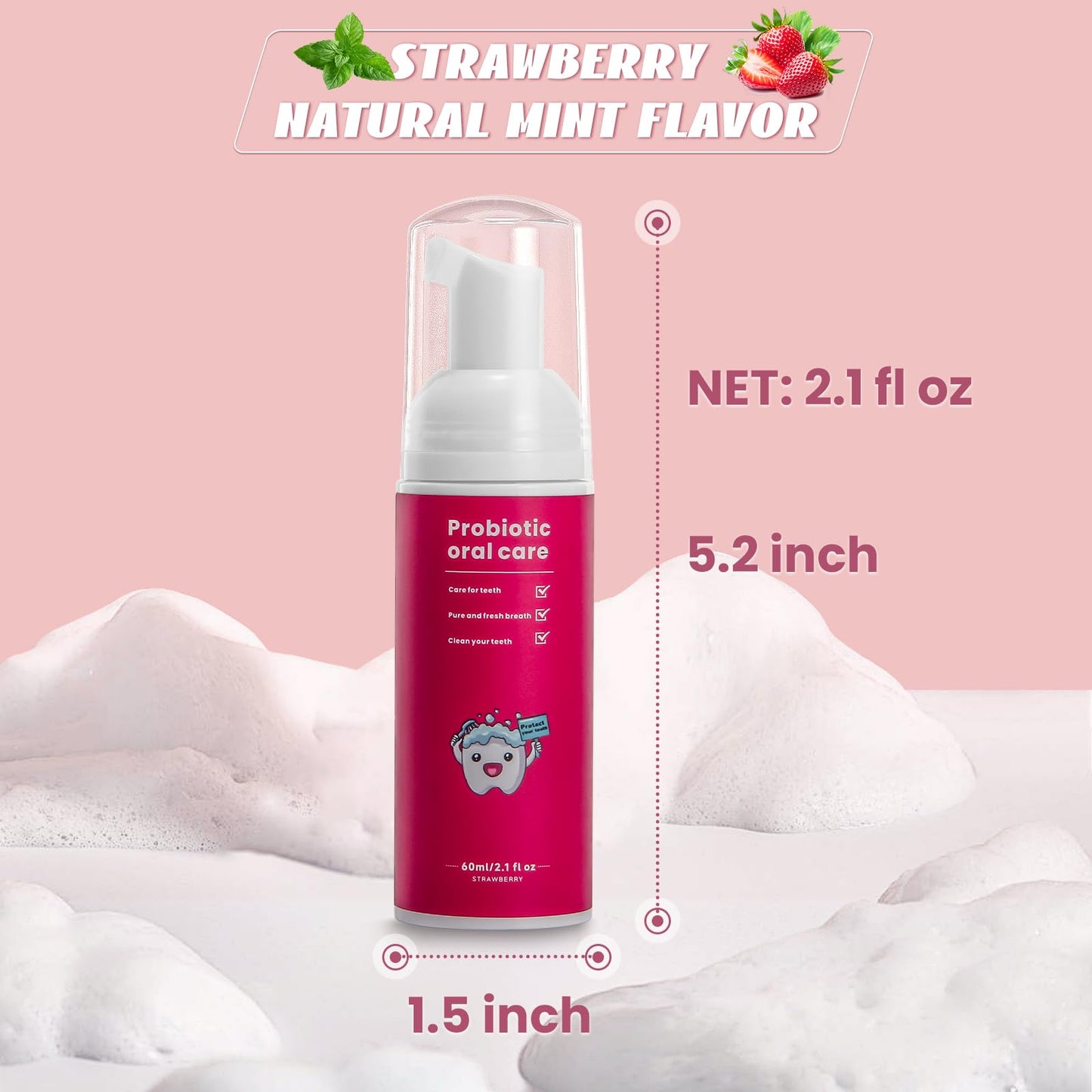 Kids Foam Toothpaste Fluoride Free - Watermelon & Strawberry Mint for U-Shaped Toothbrush