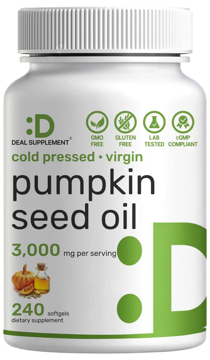 Pumpkin Seed Oil 3,000mg w Saw Palmetto – 240 Softgels | Prostate & Hair Support