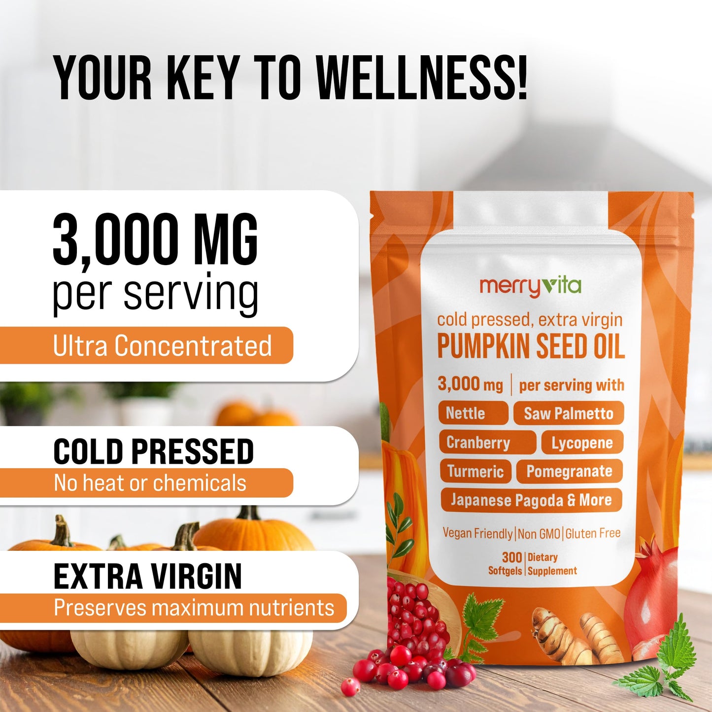 Pumpkin Seed Oil Prostate Health – Saw Palmetto, Turmeric, 3000mg/Serving, 300 Softgels | Non-GMO