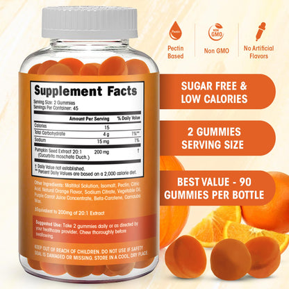 Pumpkin Seed Oil Gummies Sugar-Free - Hair Growth & Urinary Support | 90 Count | Vegan & Halal