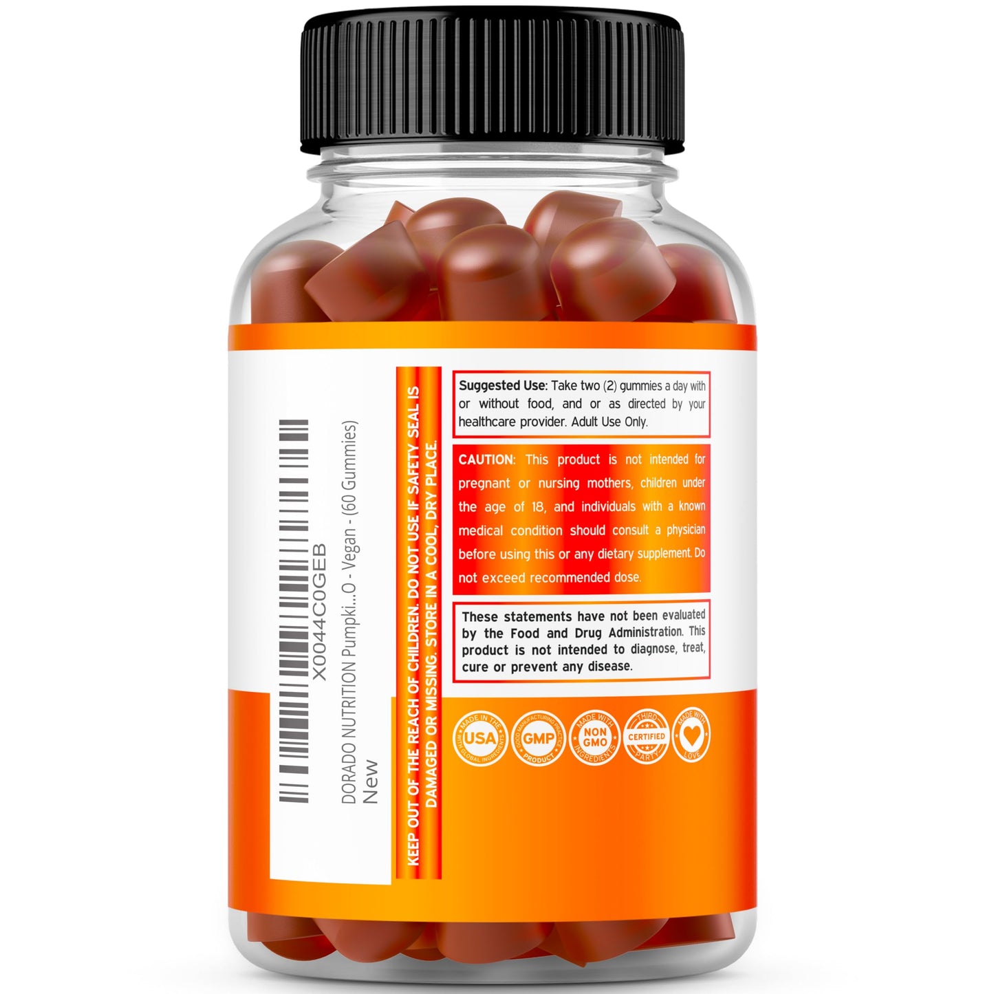 Pumpkin Seed Oil Gummies 4000mg - Sugar Free Orange Flavor | Gluten Free, Vegan, Non-GMO | USA Made (60 Capsules)
