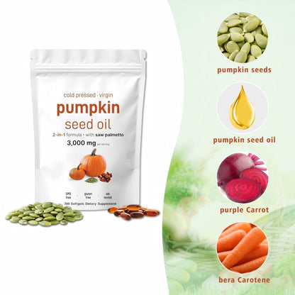 Pumpkin Seed Oil with Saw Palmetto 3000mg - 300 Softgels - Cold Pressed - Non-GMO