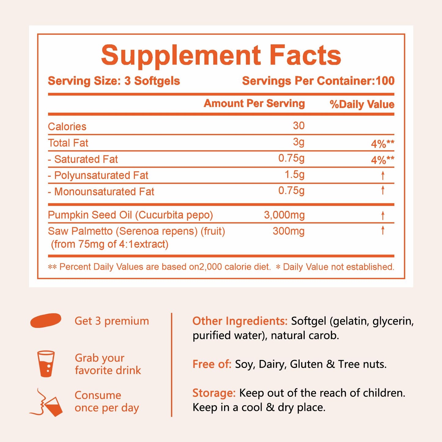 Pumpkin Seed Oil with Saw Palmetto 3000mg | 300 Softgels | Cold Pressed
