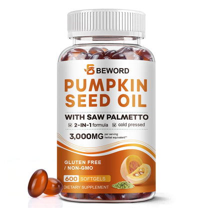 BEWORD Pumpkin Seed Oil with Saw Palmetto – 3000mg per Serving, 600 Softgels