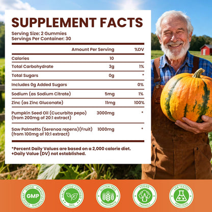 Pumpkin Seed Oil with Saw Palmetto Gummies – Organic Hair Growth & Prostate Support, 60 Count