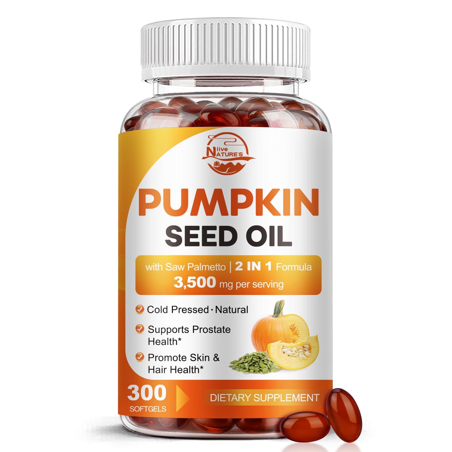 Pumpkin Seed Oil with Saw Palmetto 3500mg Softgels, 300ct, Cold-Pressed