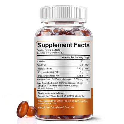 Pumpkin Seed Oil with Saw Palmetto Softgels - 3000mg | 600 Softgels | Cold-Pressed | Non-GMO