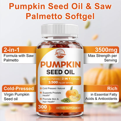 Pumpkin Seed Oil with Saw Palmetto 3500mg Softgels, 300ct, Cold-Pressed