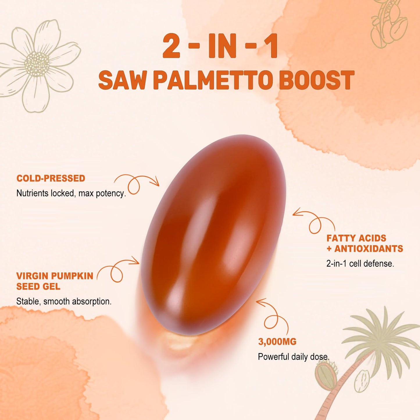 Pumpkin Seed Oil with Saw Palmetto Softgels - 3000mg | 600 Softgels | Cold-Pressed | Non-GMO
