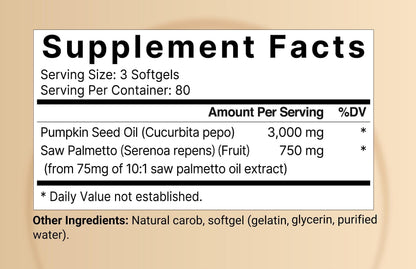 Virgin Pumpkin Seed Oil 3,000mg + Saw Palmetto – Cold-Pressed, Non-GMO | Prostate & Bladder Support, 240 Softgels