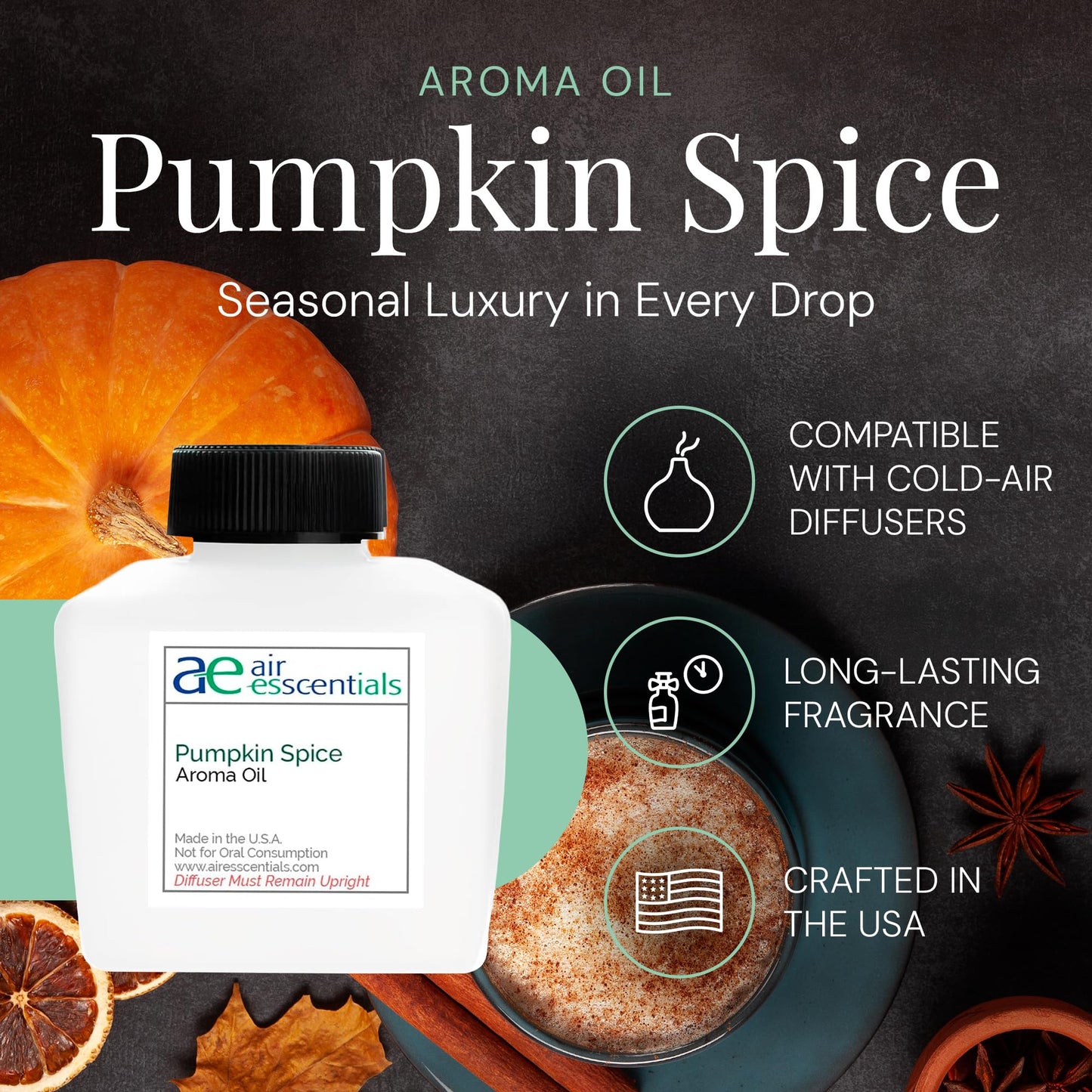 Pumpkin Spice Aroma Oil – Seasonal Diffuser Blend for Cold-Air Diffusers (100mL)