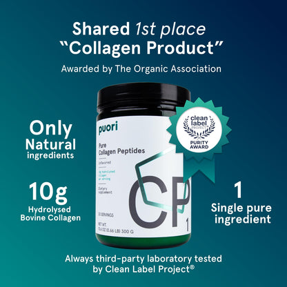 Puori Pure Collagen Peptides Powder, Unflavored — 10g Grass-Fed Bovine Collagen, Skin, Hair & Nails, Joint Support, 30 Servings
