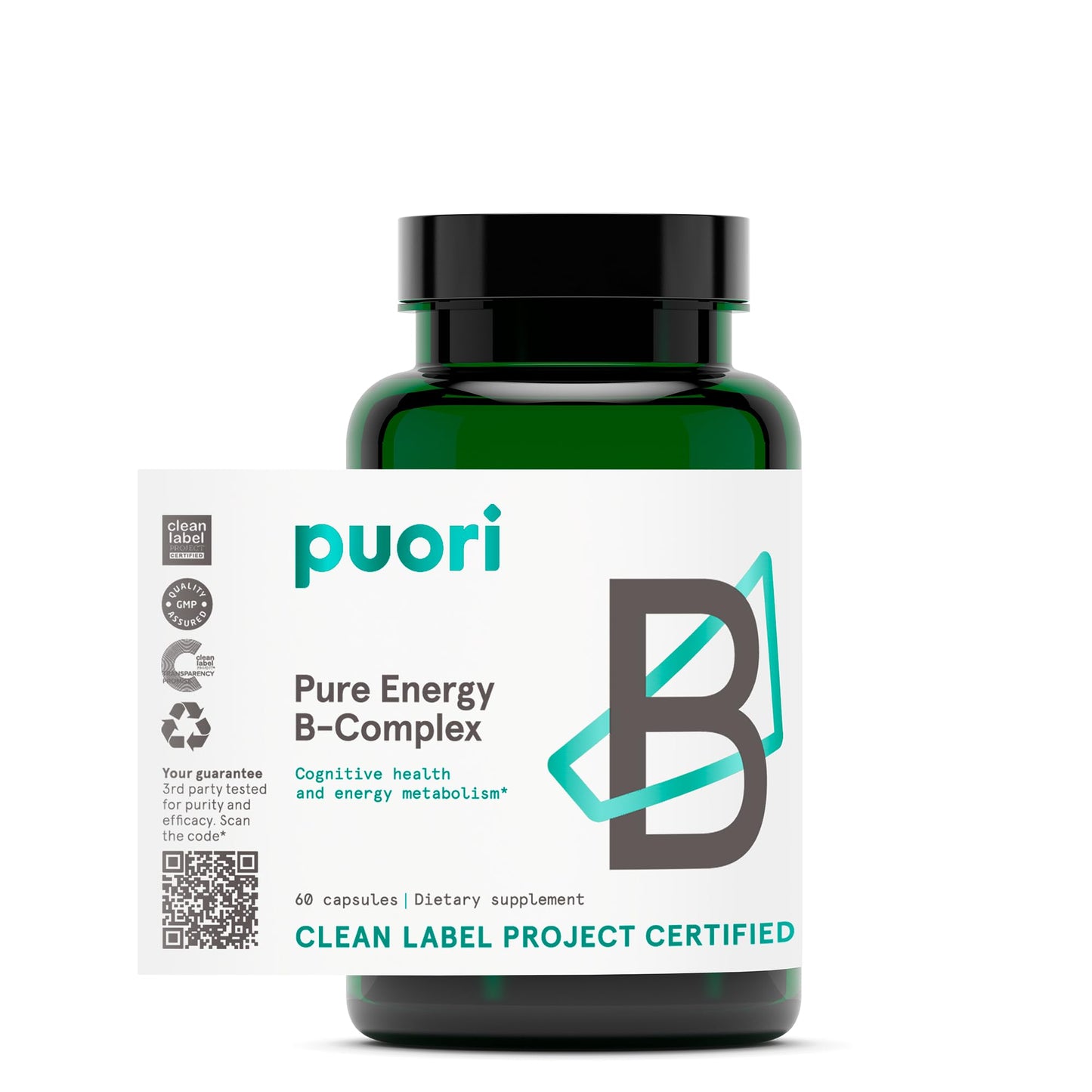 Puori Pure Energy Vitamin B-Complex – 8 Essential Methylated B Vitamins (B1–B12) | 60 Capsules