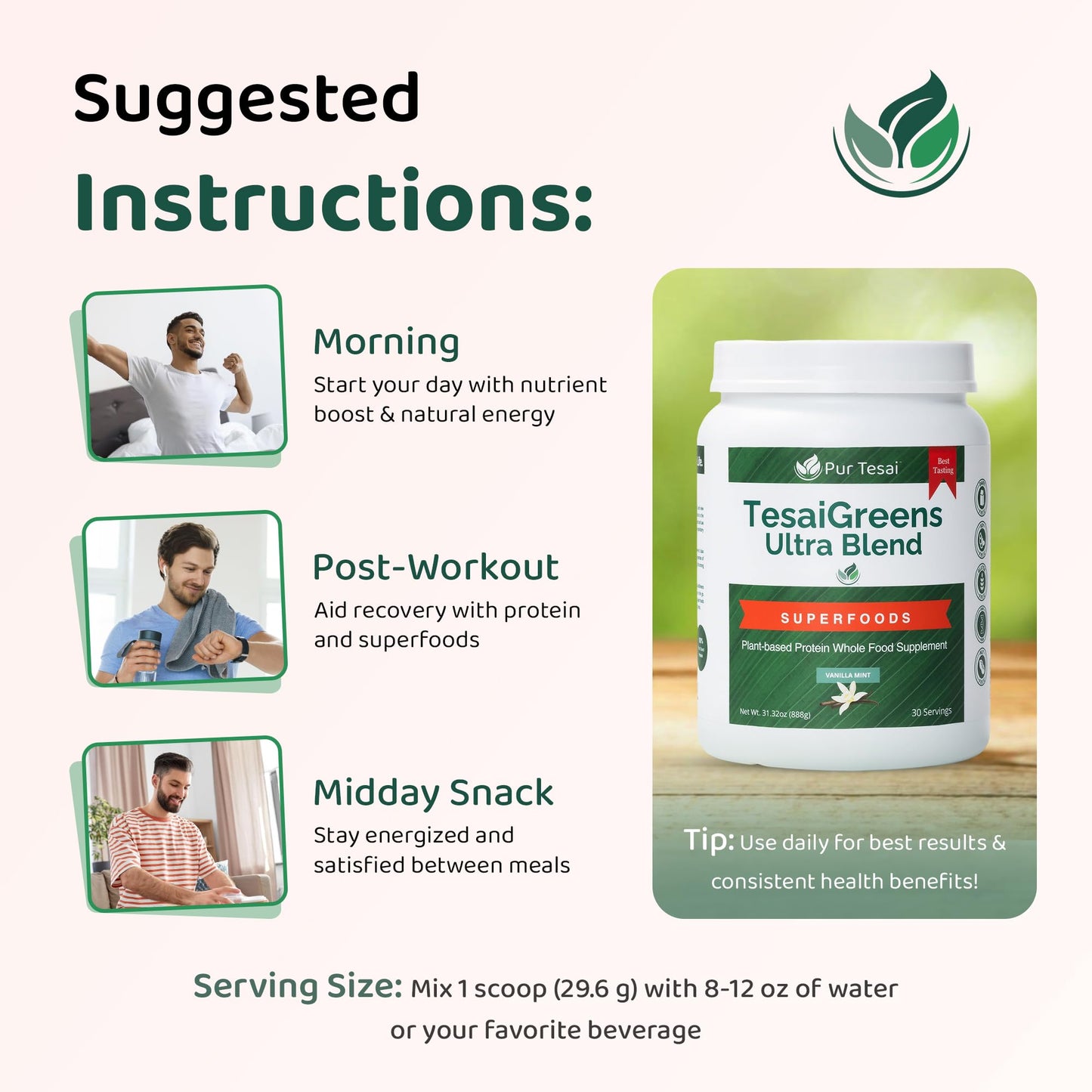 Pur Tesai TesaiGreens Ultra Blend Superfood Powder – Plant-Based Nutrition, 16g Protein, 7B Probiotics