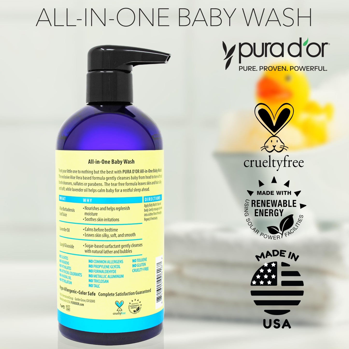 PURA D’OR All-in-One Baby Wash – 32 Oz, Tear-Free & Hypoallergenic