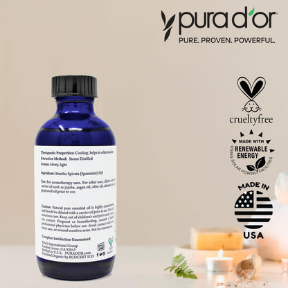 PURA D'OR Spearmint Essential Oil (4oz) - Therapeutic Grade, Diffuser & Aromatherapy